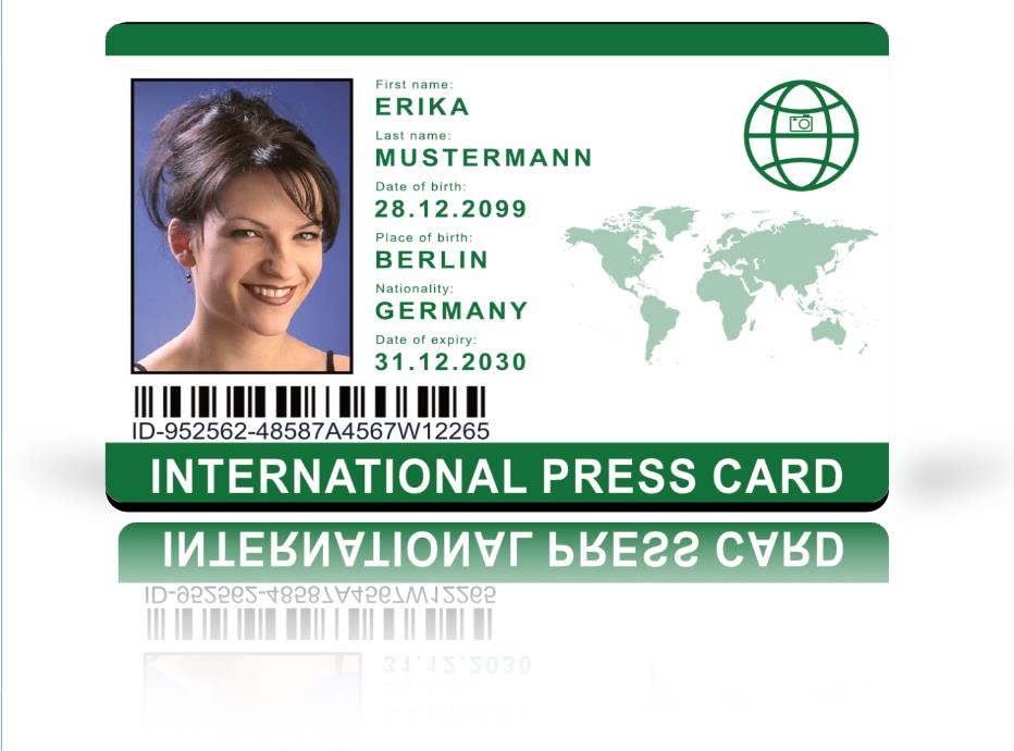 Internationaler Presseausweis als hochwertige Plastikkarte - Grün
