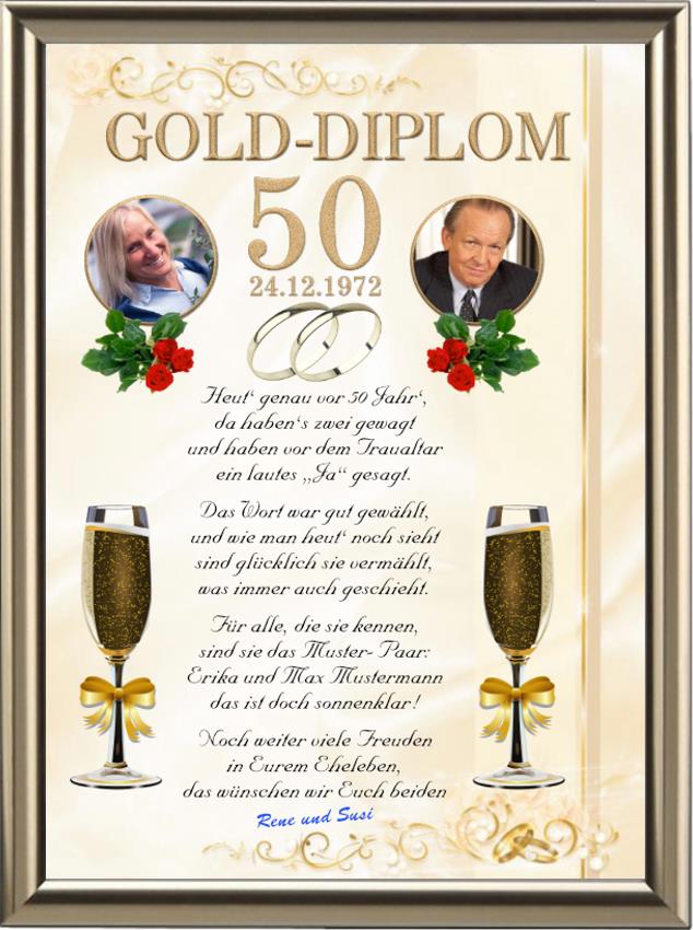 Gold-Diplom zur goldenen Hochzeit - Premium