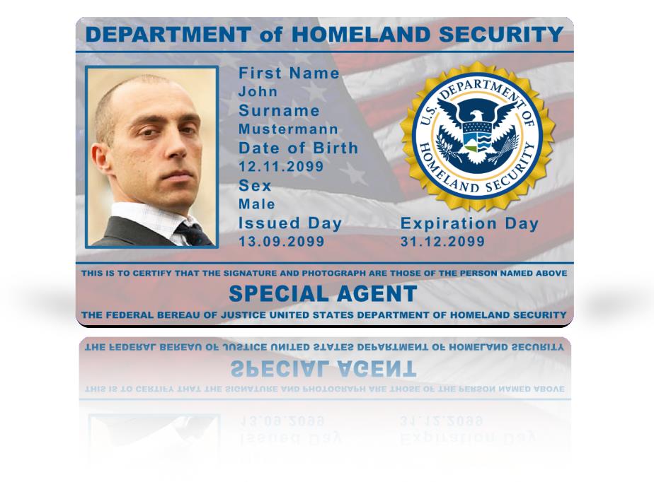 Homeland Security Ausweis als hochwertige Plastikkarte 