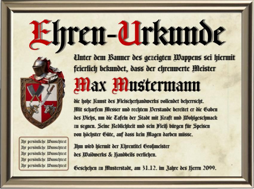 Metzger - Nostalgische Wappen-Urkunde