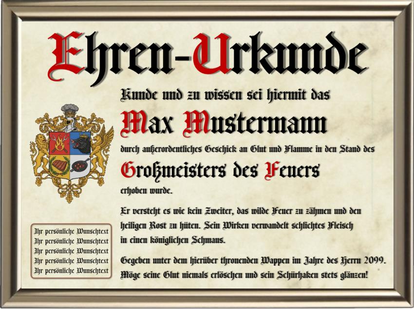 Grillmeister - Nostalgische Wappen-Urkunde