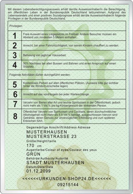 Lebensberechtigungsausweis - Komplett personalisierbar