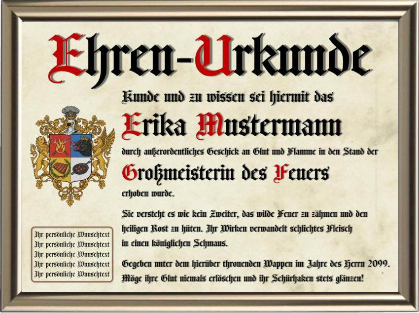Grillmeister - Nostalgische Wappen-Urkunde