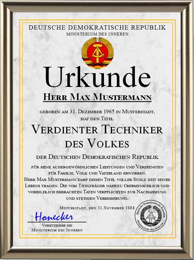 DDR - Verdienter Techniker des Volkes