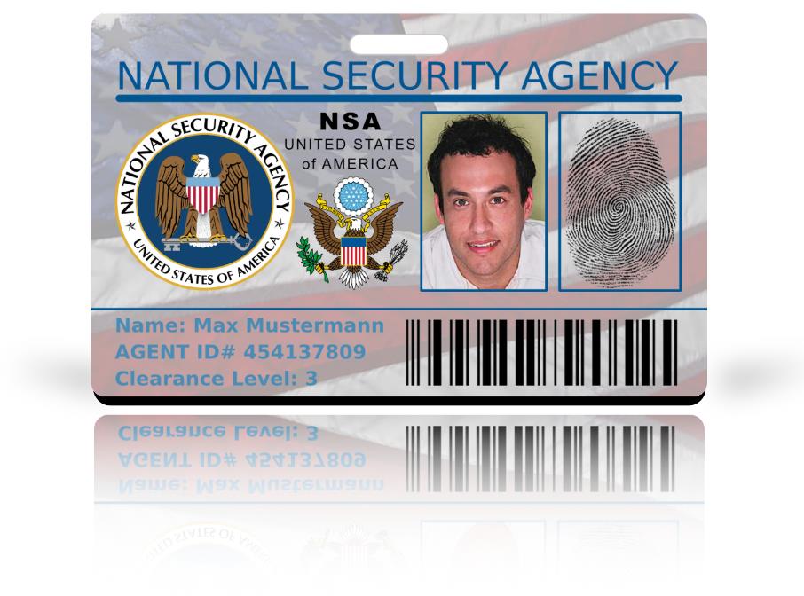 NSA-Ausweis als hochwertiger Plastikanhänger