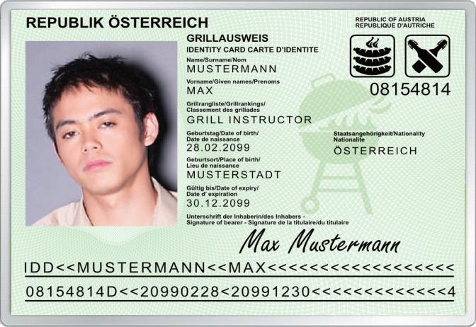 Grillausweis für Österreich - Komplett personalisierbar