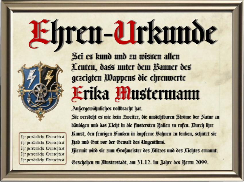 Elektriker - Nostalgische Wappen-Urkunde