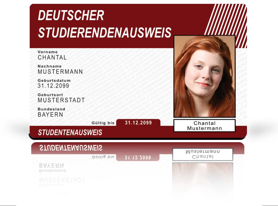 Deutscher Studierendenausweis als hochwertige Plastikkarte - Rot