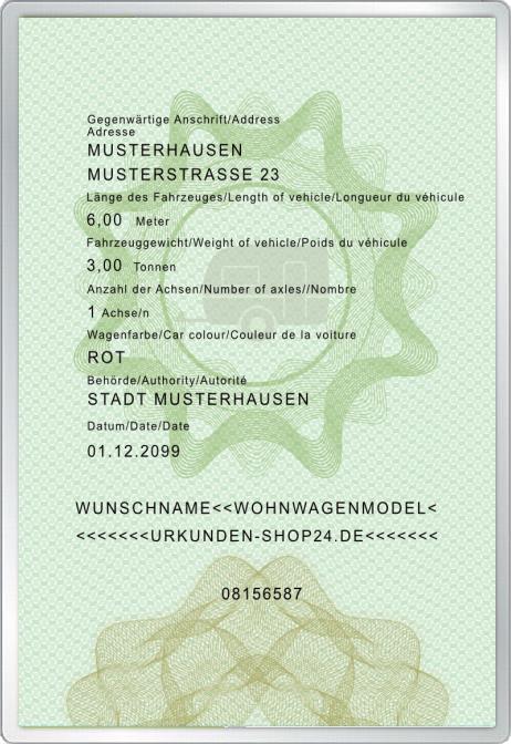 Wohnwagen-Namen-Ausweis - Komplett personalisierbar