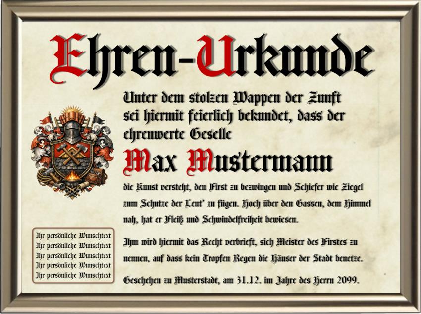 Dachdecker - Nostalgische Wappen-Urkunde