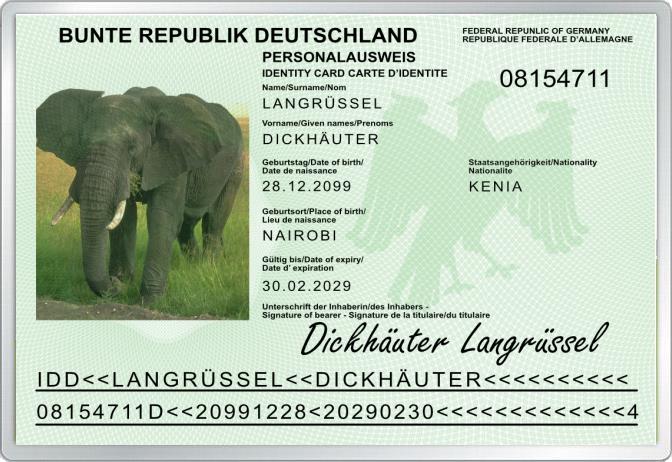 Personalausweis - Elefant - Komplett personalisierbar