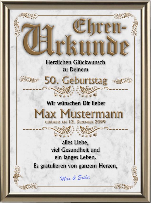 Ehrenurkunde zum 50. Geburtstag