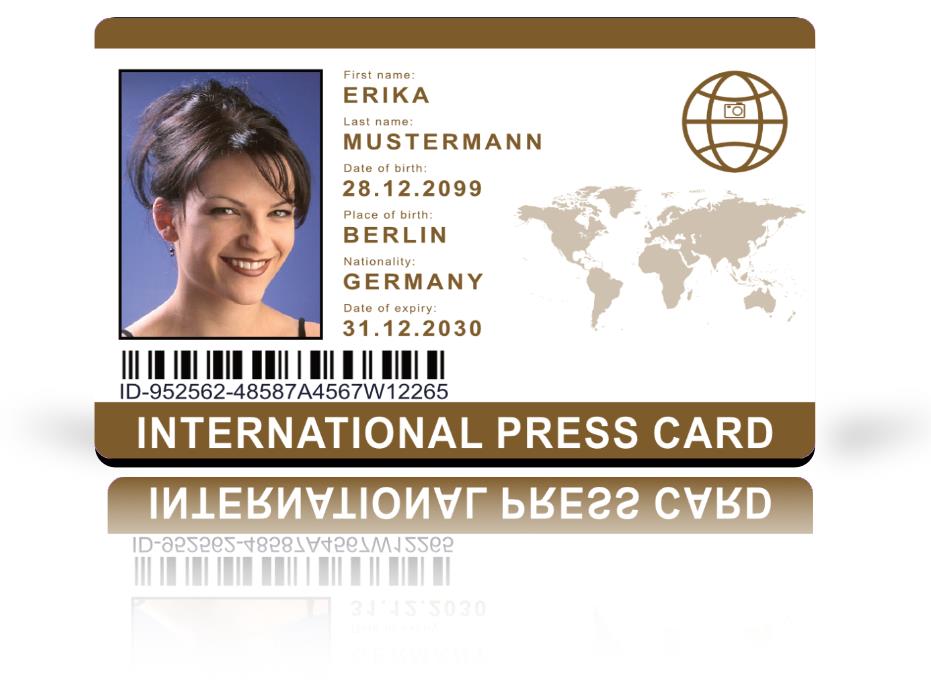 Internationaler Presseausweis als hochwertige Plastikkarte - Braun