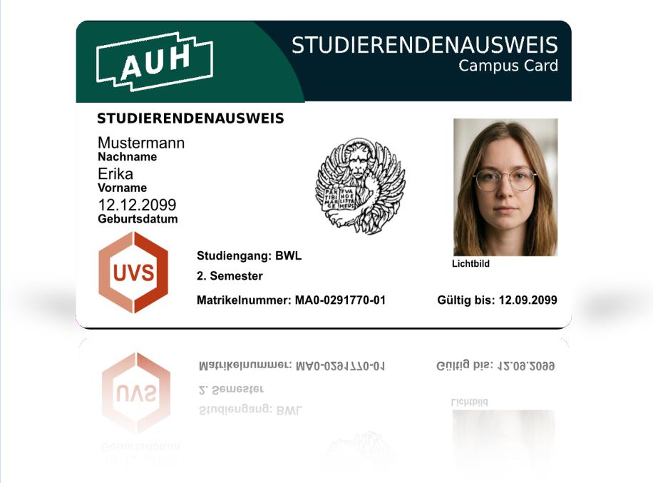 Personalisierter Studentenausweis – Hochwertige Plastikkarte mit Foto