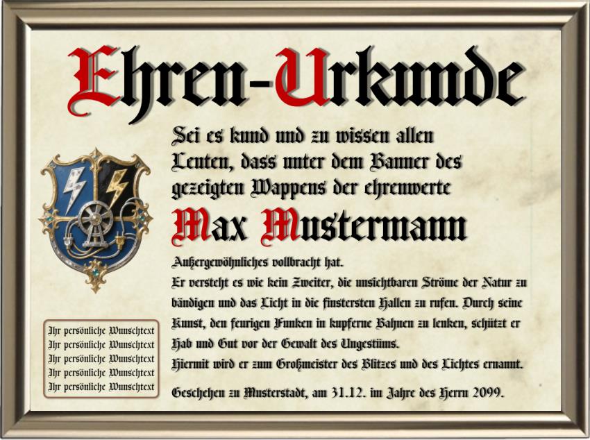 Elektriker - Nostalgische Wappen-Urkunde