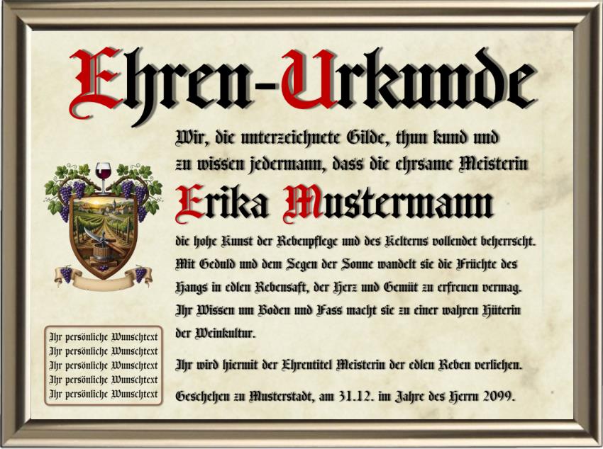 Winzer - Nostalgische Wappen-Urkunde