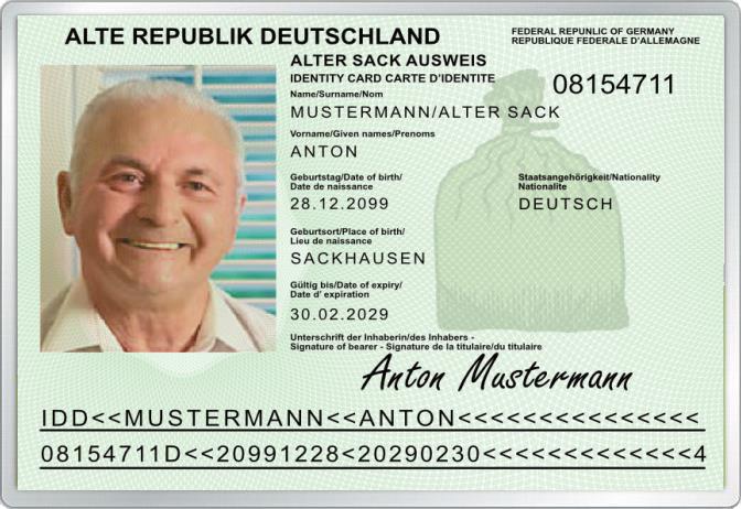 Personalausweis - Alter Sack - Komplett personalisierbar