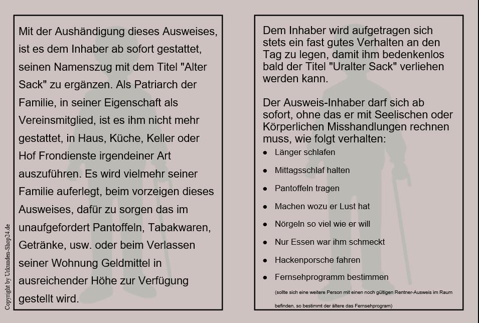 Verein alter Säcke - Glückwunschkarte, incl. Ausweis & Umschlag