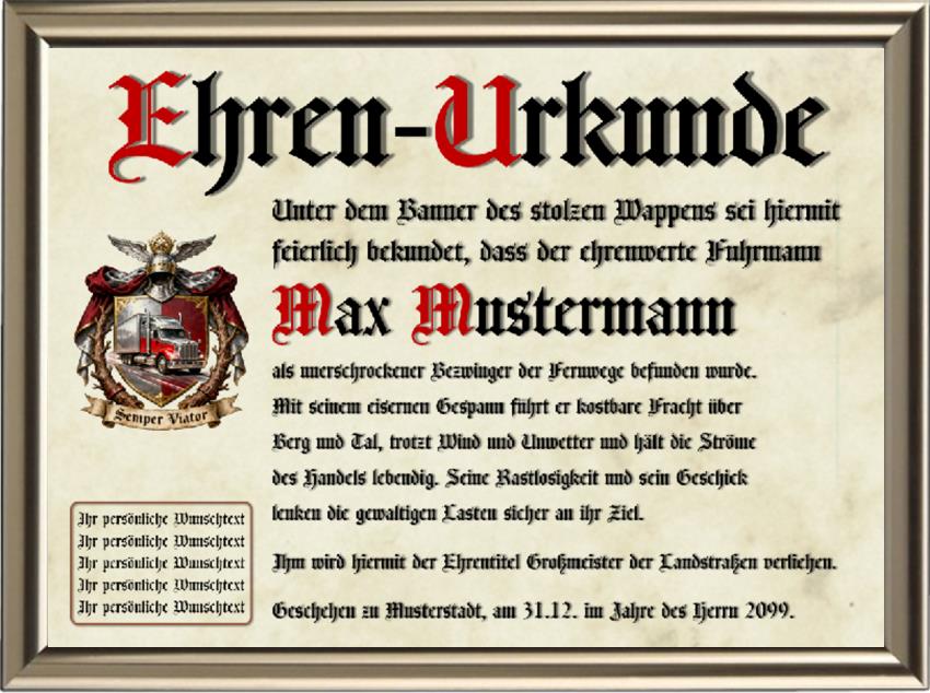 LKW-Fahrer - Nostalgische Wappen-Urkunde