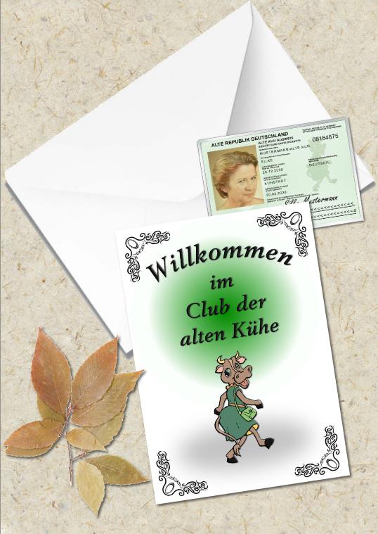 Club der alten Kühe - Glückwunschkarte, incl. personalisierten Ausweis & Umschlag