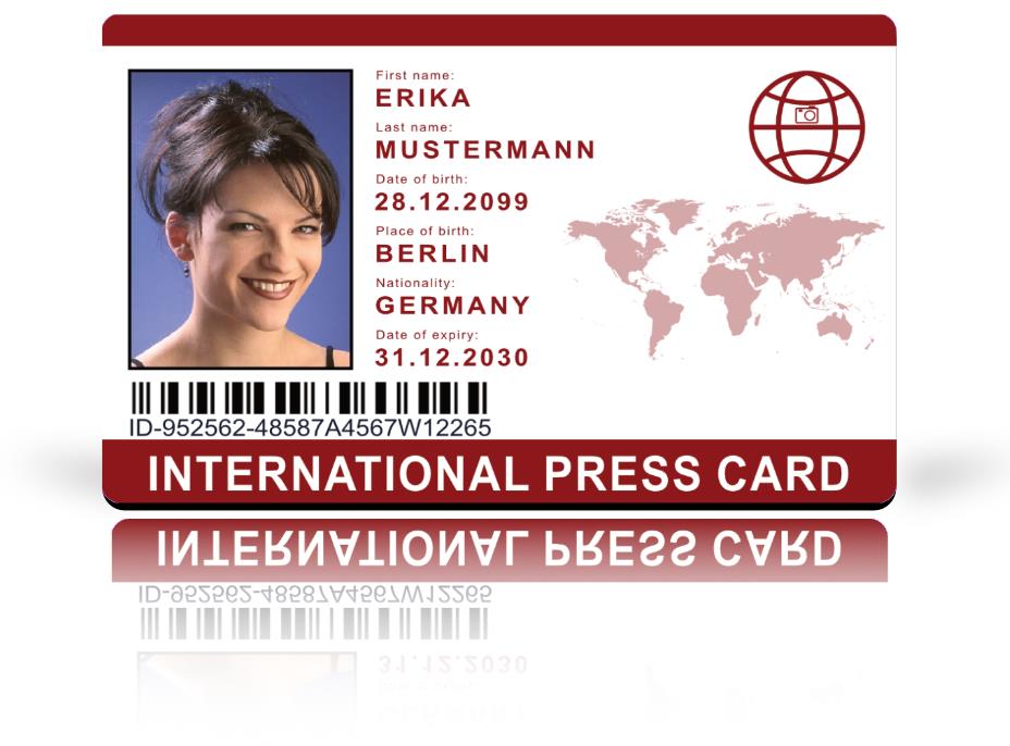 Internationaler Presseausweis als hochwertige Plastikkarte - Rot