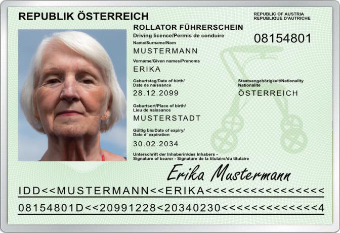 Rollator Führerschein - Für Österreich - Komplett personalisierbar