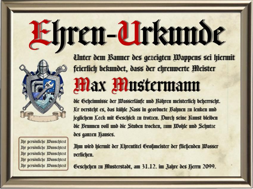Installateur - Nostalgische Wappen-Urkunde