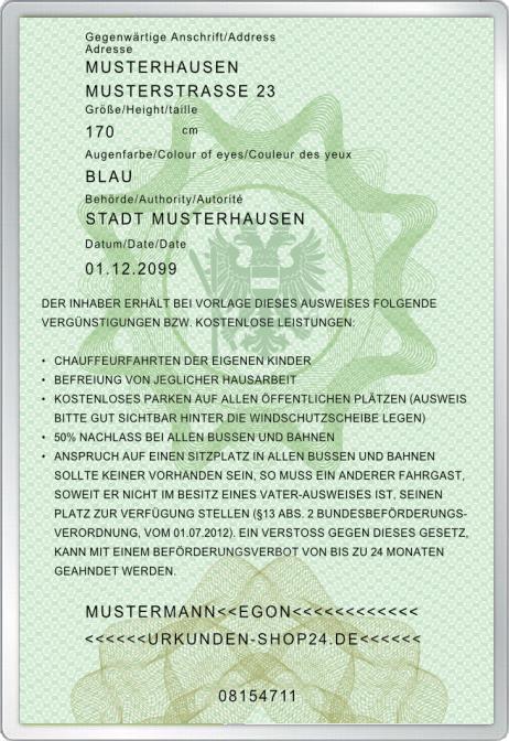 Vaterausweis - Für Österreich - Komplett personalisierbar
