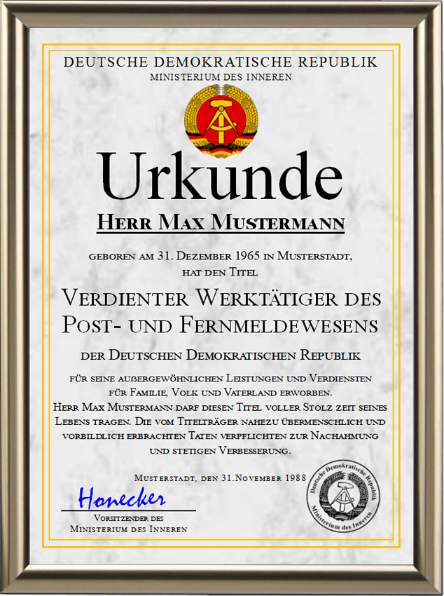 DDR - Verdienter Werktätiger des Post- und Fernmeldewesens