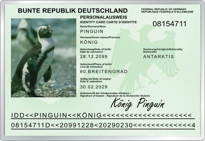 Personalausweis - Pinguin -  Komplett personalisierbar