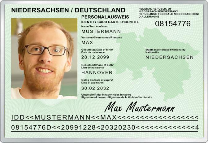 Personalausweis - Niedersachsen - Komplett personalisierbar