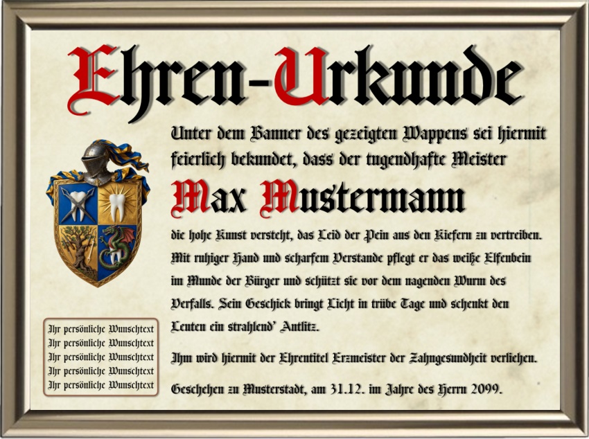 Zahnarzt - Nostalgische Wappen-Urkunde