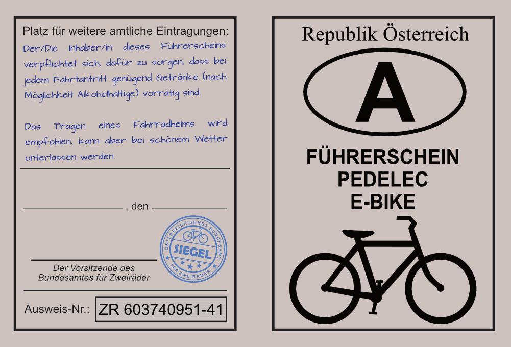 Pedelec/E-Bike Führerschein  für Österreich
