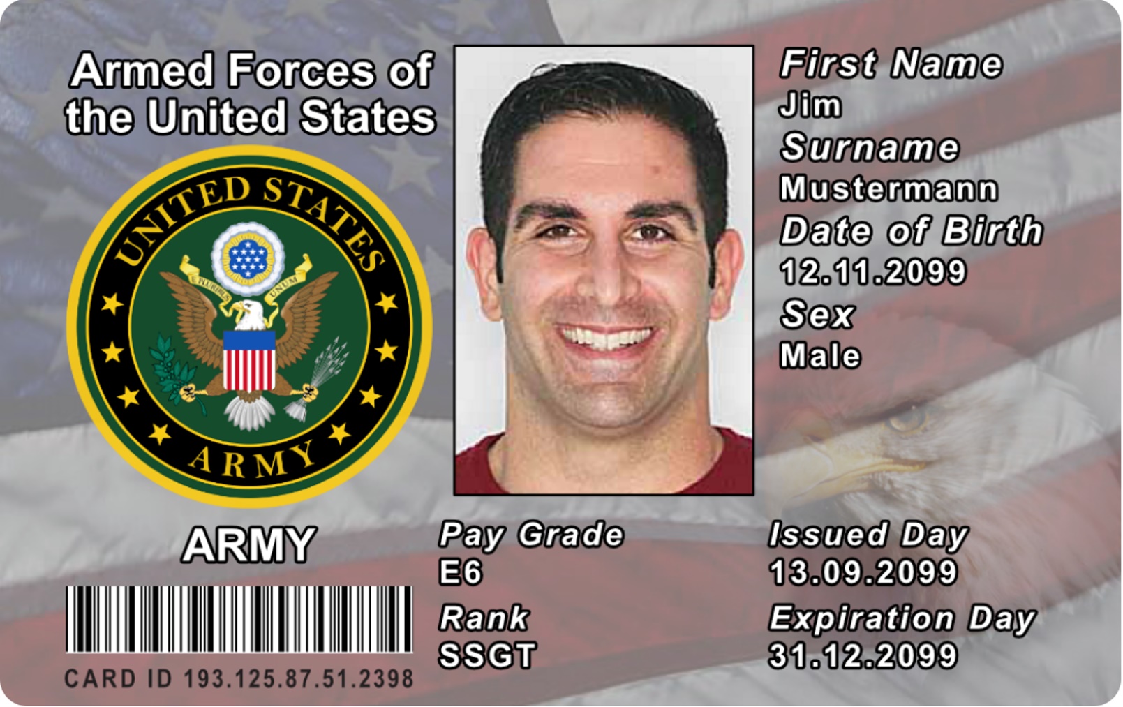 US Army Ausweis als hochwertige Plastikkarte