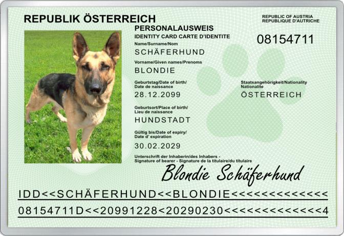 Personalausweis - Schäferhund - Für Österreich - Komplett personalisierbar