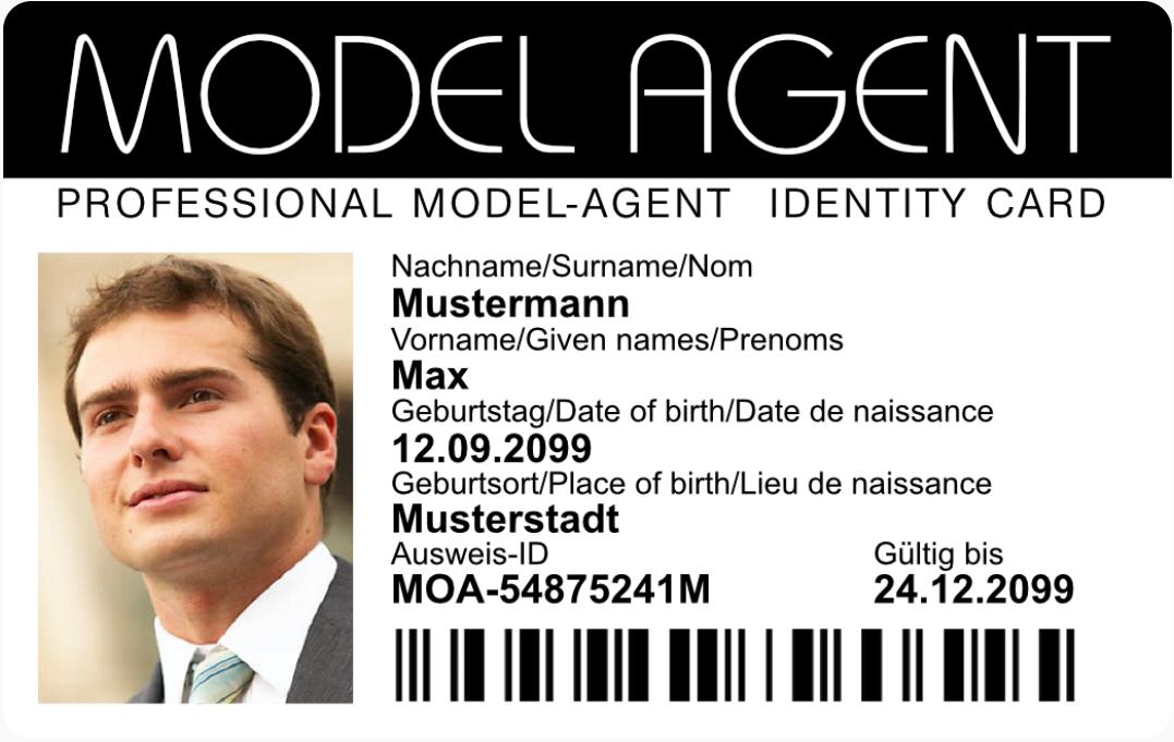 Model Agent Ausweis als hochwertige Plastikkarte