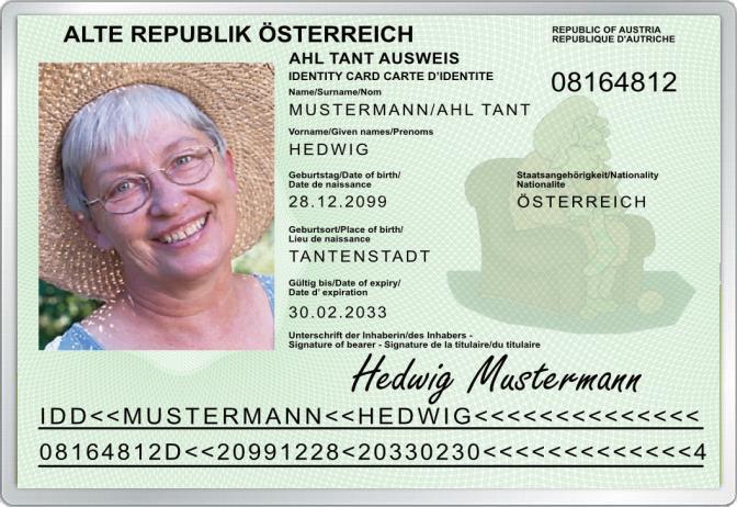 Personalausweis - Ahl Tant - Für Österreich - Komplett personalisierbar