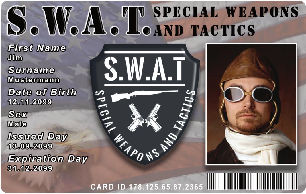 S.W.A.T. Ausweis als hochwertige Plastikkarte - USA