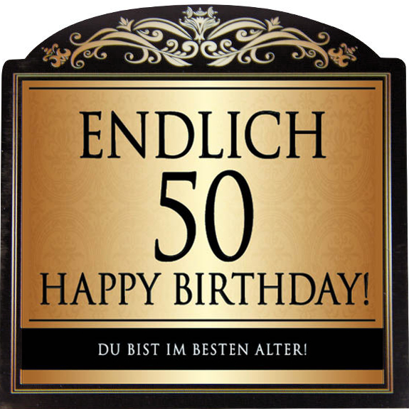 Endlich 50 Happy Birthday! - Hochwertiges Flaschenetikett