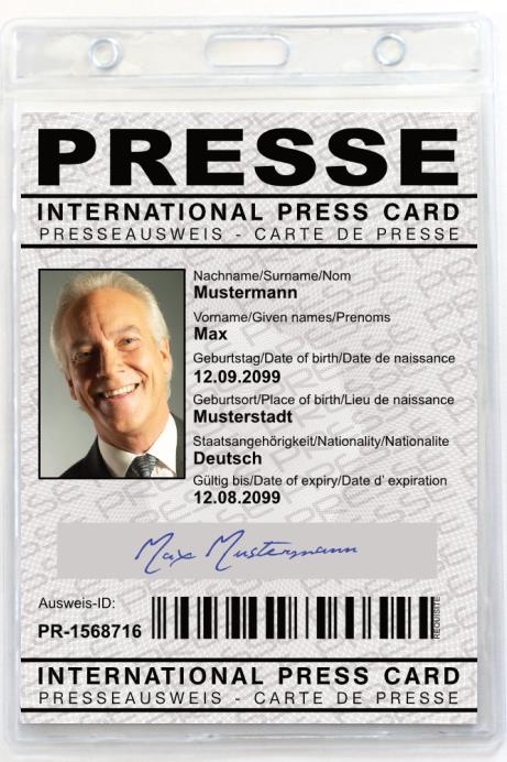 Internationaler Presseausweis in Ausweishülle