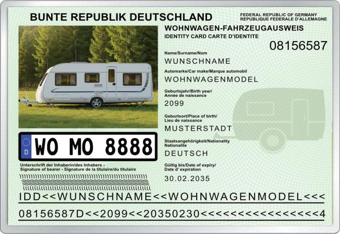 Wohnwagen-Namen-Ausweis - Komplett personalisierbar