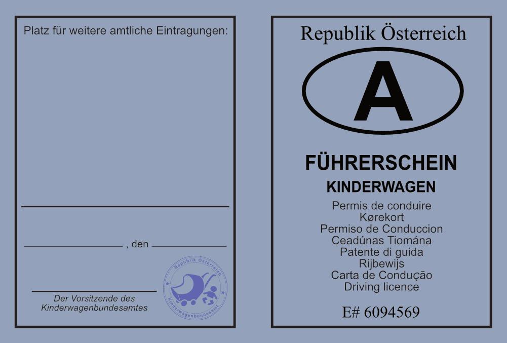 Kinderwagen Führerschein für Österreich in versch. Farben