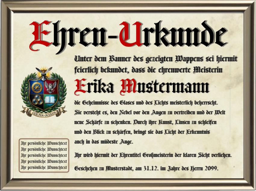 Optiker - Nostalgische Wappen-Urkunde