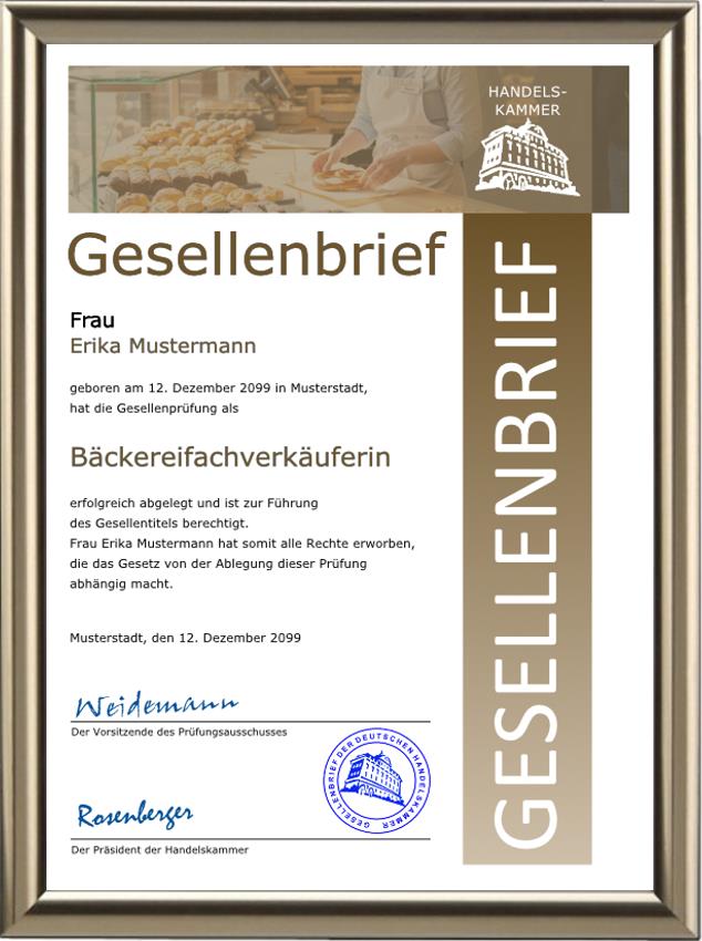 Gesellenbrief für eine Bäckereifachverkäuferin im braunen Design