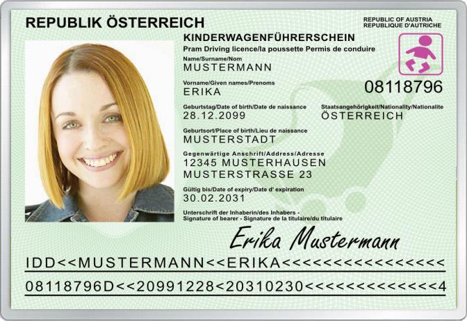 Kinderwagenführerschein - Für Österreich - Komplett personalisierbar