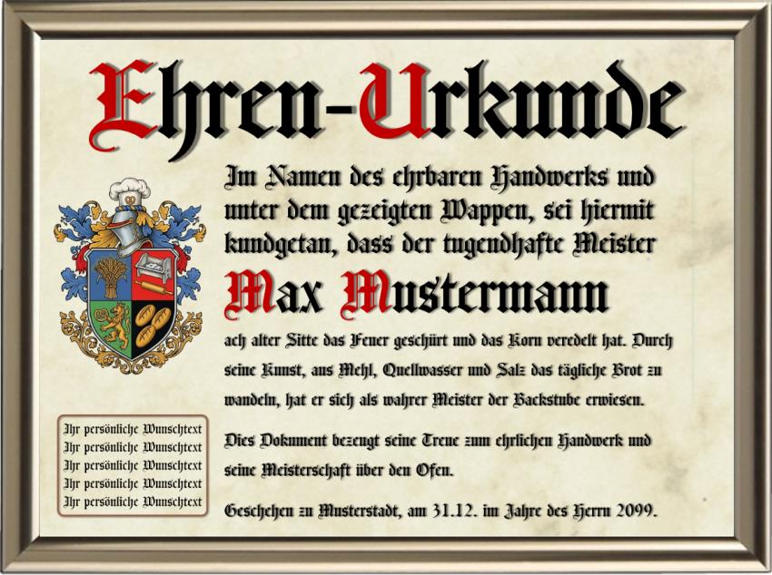 Bäcker - Nostalgische Wappen-Urkunde