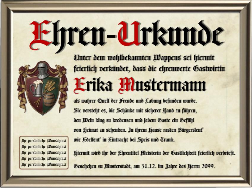 Gastwirt - Nostalgische Wappen-Urkunde