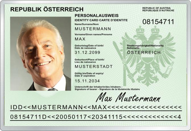 Personalausweis  für Österreich - Komplett personalisierbar