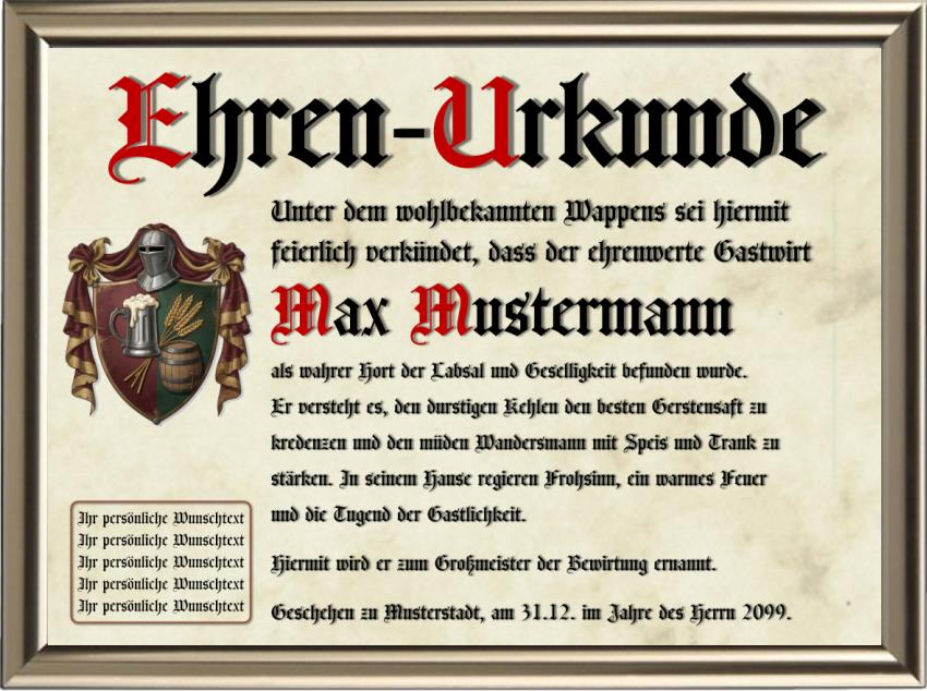 Gastwirt - Nostalgische Wappen-Urkunde