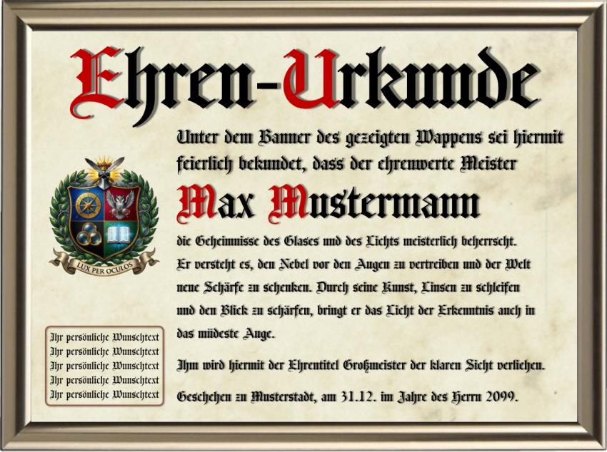 Optiker - Nostalgische Wappen-Urkunde